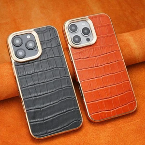 Custodia telefono vera pelle motivo coccodrillo per iPhone 16 Pro Max 16 Plus - Foto 1 di 17