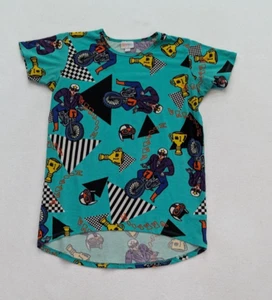 LuLaRoe Gracie Girls T-Shirt Size 12 Green Tunic Top Motorcycle Racing Crew Neck - Picture 1 of 17