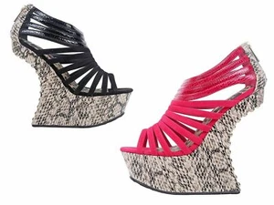 2 Color Open Toe Snake Print Platform Pump Strappy Womens 6” Funky High Heels - Picture 1 of 15