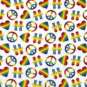 Peace Love Pride White Sewing Cotton Quilting Fabric - Picture 1 of 2