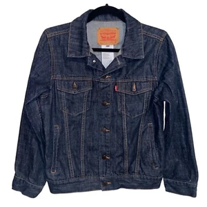 Levis Jean Jacket Boys Large Trucker Youth Teen Dark Wash Denim Blue Pockets - Picture 1 of 11
