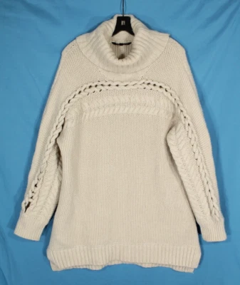 SIMPLY VERA VERA WANG Beige/Silver Metallic CABLE KNIT Chunky Twist SWEATER XL - Image 1 of 4