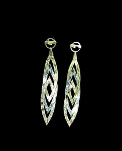 14K Yellow, White & Rose Gold Diamond Cut Layered Dangle Stud Earrings. - Picture 1 of 4