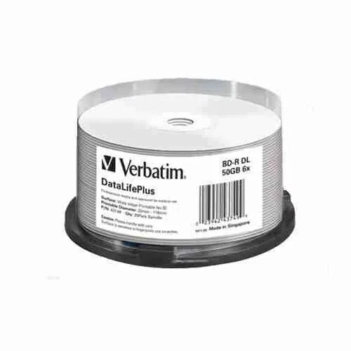 Verbatim 43749 BD-R Dual Layer 50GB 6X DL+ No-ID 25 Pack Spindle - Image 1 of 1