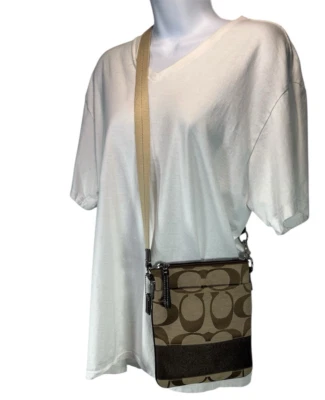 Coach Signature File Bag Crossbody Purse Nylon & Canvas Beige With Brown C - Image 1 of 4