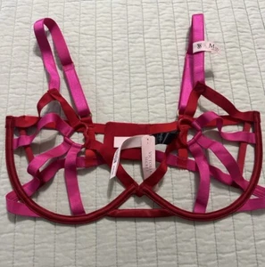 VICTORIA'S SECRET VERY SEXY LOW CUT DEMI STRAPPY BRA S-DD RED UNLINED CAGE - Picture 1 of 6