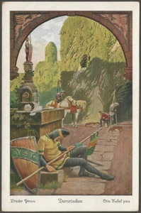 Dornroschen Märchenbrüder Grimm Original Vintage 30er Jahre Uvachrom Postkarte - Bild 1 von 2