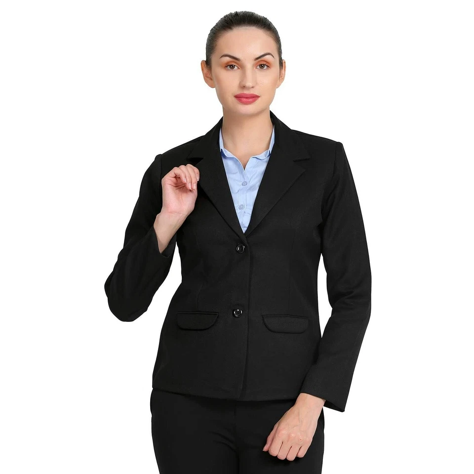 Blazer formal negro manga larga de lana merino australiano de lujo para mujer Foto 1 de 4