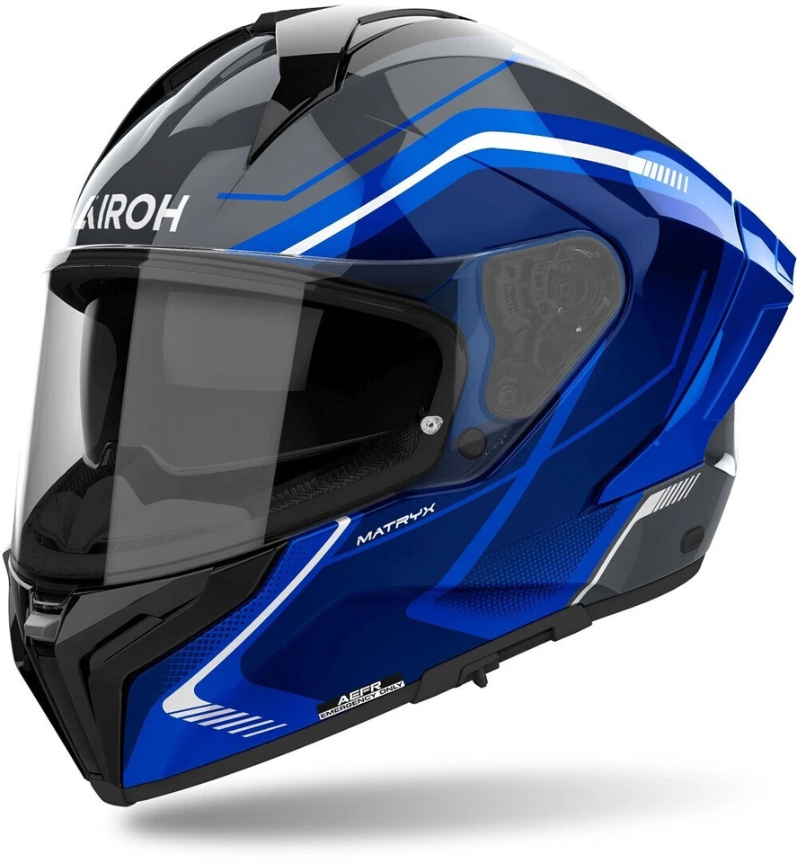 CASCO INTEGRALE AIROH MATRYX COMPOSITO CARBON BLU YAMAHA SUN VISOR - Immagine 1 di 3