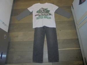 Gymboree Creature Feature gray straight jeans and matching robot shirt size 6 - Picture 1 of 5