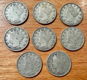 Liberty Head V Nickels, Without Cents Lot of 8 (1883) - Picture 1 of 8