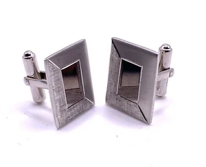 Sterling Silver Cufflinks Rectangular Brush Corner Bullet Back UnEngraved Marked - Picture 1 of 4