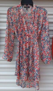 WEAVERS Colorful & Pretty Sheer Pin-Tuck Tie-Back Boho Peasant Top Sz M Flowers - Picture 1 of 5