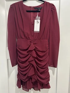 Endless Rose Burgundy Ruffle Detail Party Dress Women Size XS Stretch New w Tags - Picture 1 of 6