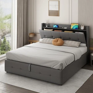 OTTOMAN LIFT UP BED PU UPHOLSTERED HEADBOARD WITH STORAGE DOUBLE KING 4FT6 5FT - Picture 1 of 36