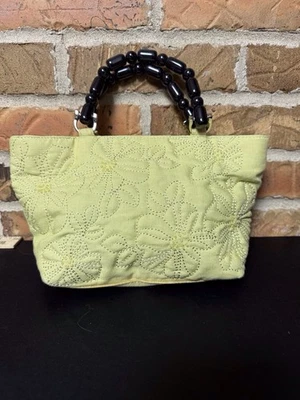 复古 Talbots 莱姆绿迷你绗缝手提包黑色串珠手柄 — 第 1/4 张图片