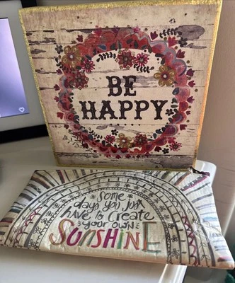 Lote: Estuche para lápices Natural Life 7” Letrero de madera Be Happy y nuevo con etiquetas Crea tu sol Foto 1 de 4