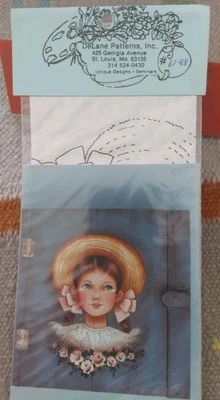 DELANE LANGE RED HEAD GIRL PIG TAIL ROSES STRAW HAT PAINTING PATTERN 1988 61 - Image 1 of 4