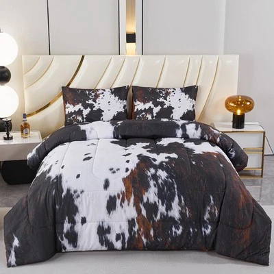 Black King Size Cow Print Comforter Set 3-Piece Western Farmhouse Bedding - Image 1 of 4
