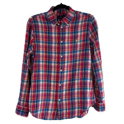 Ralph Lauren Shirt Colorful Pink Plaid Pony Button Up Soft LS Boys Youth Sz 12 - Image 1 of 4
