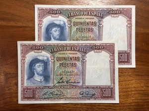 Spanien - Zwei (2) aufeinanderfolgende 500 Peseten 1931 P-84 Top Zustand - Bild 1 von 6