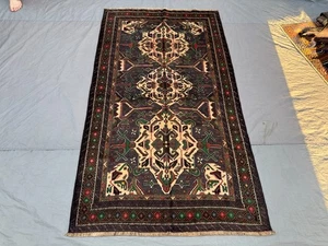 Vintage Afghan Hand-Knotted Wool Tribal Rug – Floral Geometric Kitchen Area Rug - Picture 1 of 14