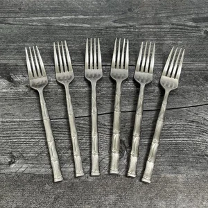 6 Hampton Silversmiths Cathay Mirror BAMBOO Stainless Dinner Forks Glossy 7 3/4” - Picture 1 of 8