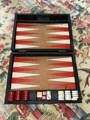 Vintage Small  Travel Magnetic Backgammon Game Mini Set Case Brown - Image 1 of 4
