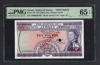 Jersey 10 Pounds ND(1963) P10s "Specimen" Uncirculated Grade 65 - Image 1 of 2