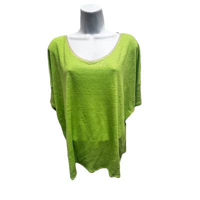 Blusa túnica Chicos 100 % lino 3/XL S/S verde pera dorado cuello tejido cuello en V Foto 1 de 4
