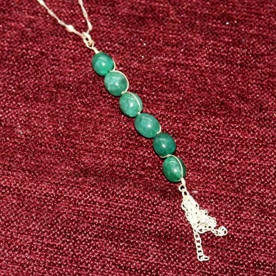 925 Silver Plated Large Simulated Emerald Beaded Necklace Gemstone 18" GW - Image 1 of 3