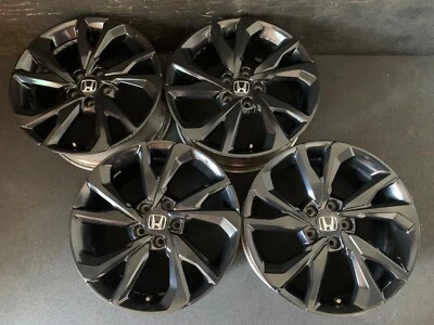 (4) Honda Civic (2017-2019) Gloss Black Wheels Rims + Caps 18" Hol.64108 Foto 1 de 4
