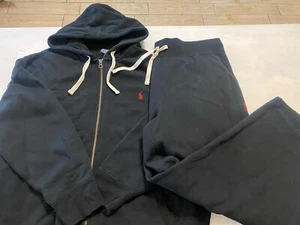 Men’s Vtg Polo Ralph Lauren 2PC Tracksuit Size 2XB Big Black Sweatshirt/ Pants - Picture 1 of 14