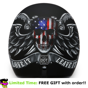 Daytona Love It USA Skull 3/4 Open Face Cruiser Motorcycle Helmet (XS - 2XL)