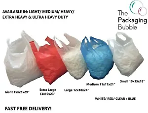 More details for plastic vest carrier bags supermarkets shopping stalls white blue red clear