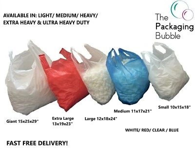 Plastic Vest Carrier Bags Supermarkets Shopping Stalls White Blue Red Clear - Image 1 of 4