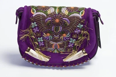 Roberto Cavalli Purple Suede Embroidered Crossbody Women’s Bag - Image 1 of 4