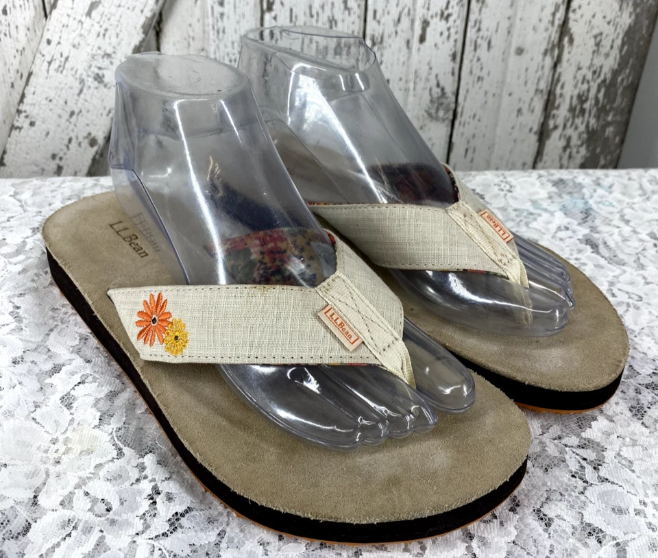 LL Bean Flip Flops Thong Sandals Women's Size 8 M Floral Flaw - Image 1 of 4
