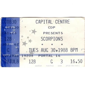 THE SCORPIONS & KINGDOM COME Concert Ticket Stub LANDOVER MD 8/30/88 CAPITAL CTR - Picture 1 of 2