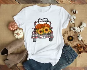 I Love You Autumn Fall Truck Pumpkin Sunflower Tshirt - Picture 1 of 1
