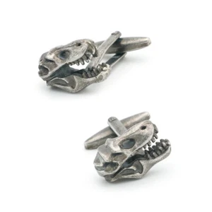 Cufflinks Dinosaur Skull T-Rex Silver Novelty Mens Gift Formal Business Shirt - Picture 1 of 3