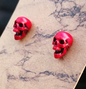 3D Printed Realistic Red Skull Stud Earrings, Stainless Steel Gothic Punk Studs - Picture 1 of 12