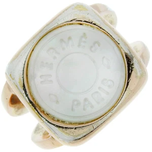 HERMES corozoserie Ring Plated Gold/White shell #4.9(US Size) Square 10.7g... - Picture 1 of 6