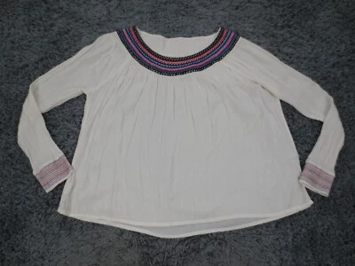 Cruel Top Womens Medium White Cotton Viscose Textured Embroidered Neckline Cuffs - Image 1 of 4