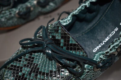 Nuevo en Caja Ermanno Scervino Talla 36 Verde Negro Patrón Escala de Serpiente Cuero Ballet Pisos Foto 1 de 4