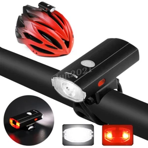 2 in 1 LED Bicycle Headlight Taillight USB Rechargeable Cycling Rear Warn Light - Picture 1 of 12