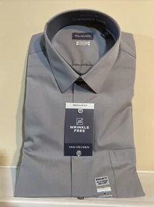 Van Heusen Poplin Regular Fit Wrinkle Free Dress Shirt 15.5 36/37 Gray - New! - Picture 1 of 4