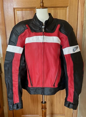 FIRST GEAR LEATHER JACKET MEN SIZE 48 RED BLACK MOTORCYCLE ARMORED INTERSPORTS - Image 1 of 4