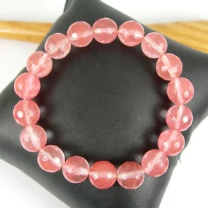 10mm Faceted Natural Strawberry Quartz Energy Gemstone Beads Stretch Bracelet - Picture 1 of 4