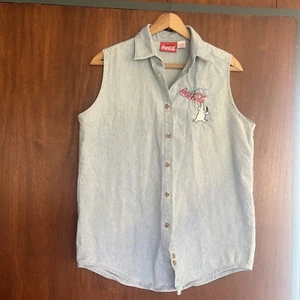 Button Down Denim Sleeveless Shirt Women’s Large Coca Cola Polar Bear - Picture 1 of 5